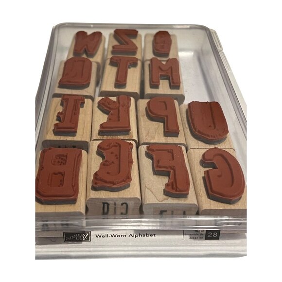 Stampin Up! Well-Worn Alphabet Rubber Stamp Set Of 28 Wooden Blocks - Picture 1 of 2